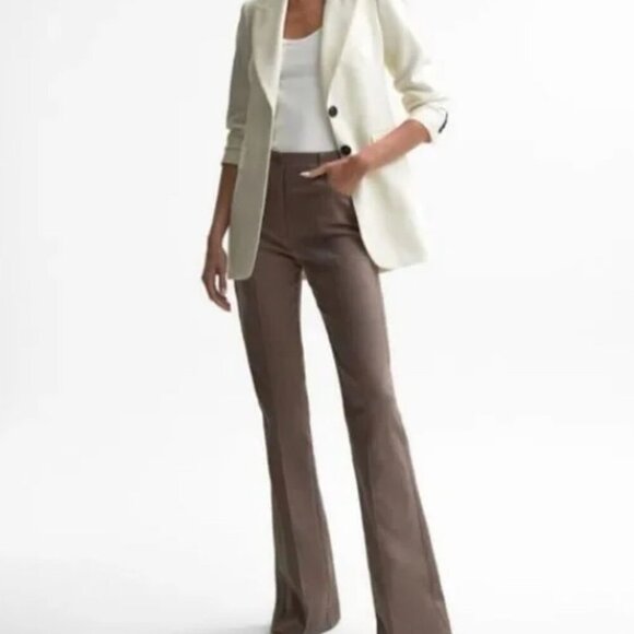 Reiss Florence Flare Leg Trouser Pants Slacks Mink Front Dart Size 12R Women's - Picture 1 of 14
